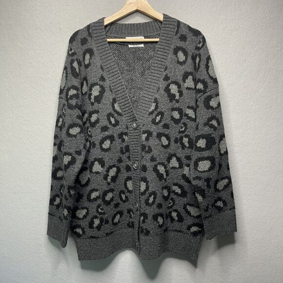 MNG Womens Wool-Blend Leopard Print Cardigan Sweater S Gray & Black - Picture 1 of 4
